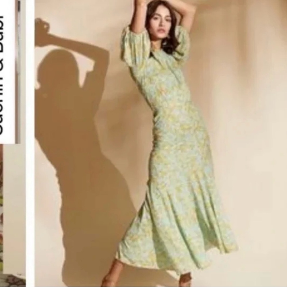 Sachin + Babi Floral Maxi Dress in Green and Gold